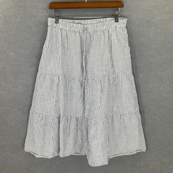 Talbots Petite Midi Skirt Sz M Striped Tiered Drawstring Elastic Waist Cotton - Picture 1 of 9